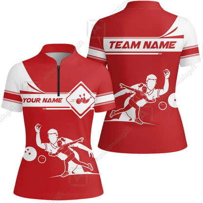 Customized Bowling Women Jersey Shirt, Men And Women Playing Bowling Ball Women Jersey Shirt Uniform Multicolor For Bowlers