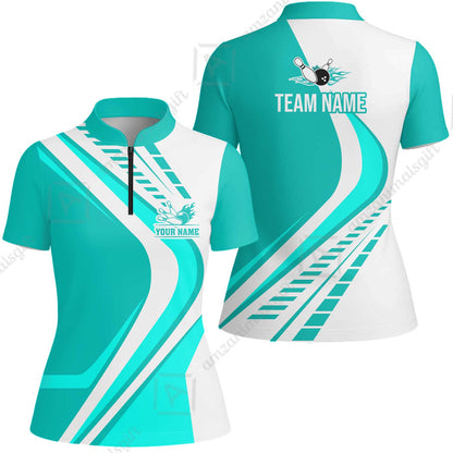 Customize Your Name, Team Name Bowling Jersey, Bowling Team Jersey Multicolor Polo Quarter-Zip Shirts, Custom Bowling Uniforms Jerseys