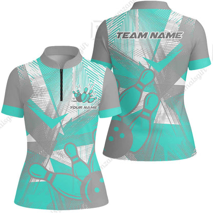 Customized Bowling Women Jersey Shirt, Bowling Ball And Pins Esports Pattern Women Jersey Shirt Uniform For Bowlers