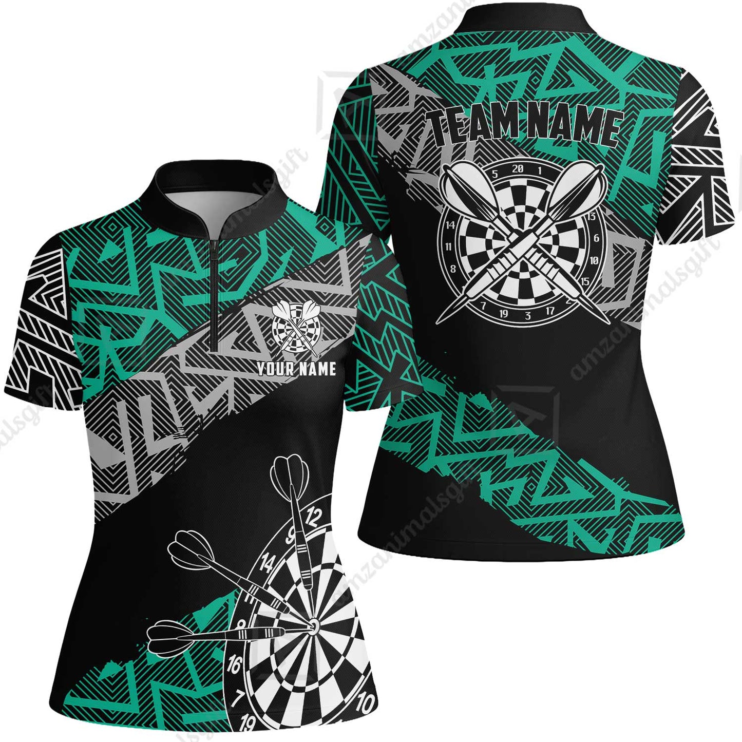 Custom Zig-Zag Pattern Darts Quarter-Zip Polo Shirts,  Custom Darts Team Jerseys Uniform, Personalized Name And Team Name