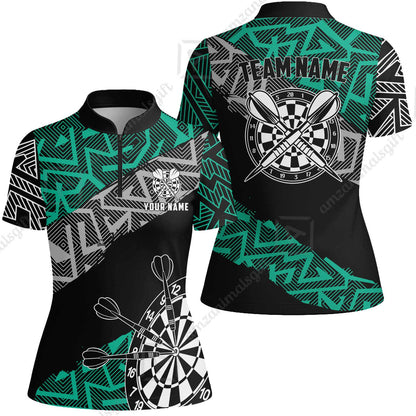 Custom Zig-Zag Pattern Darts Quarter-Zip Polo Shirts,  Custom Darts Team Jerseys Uniform, Personalized Name And Team Name