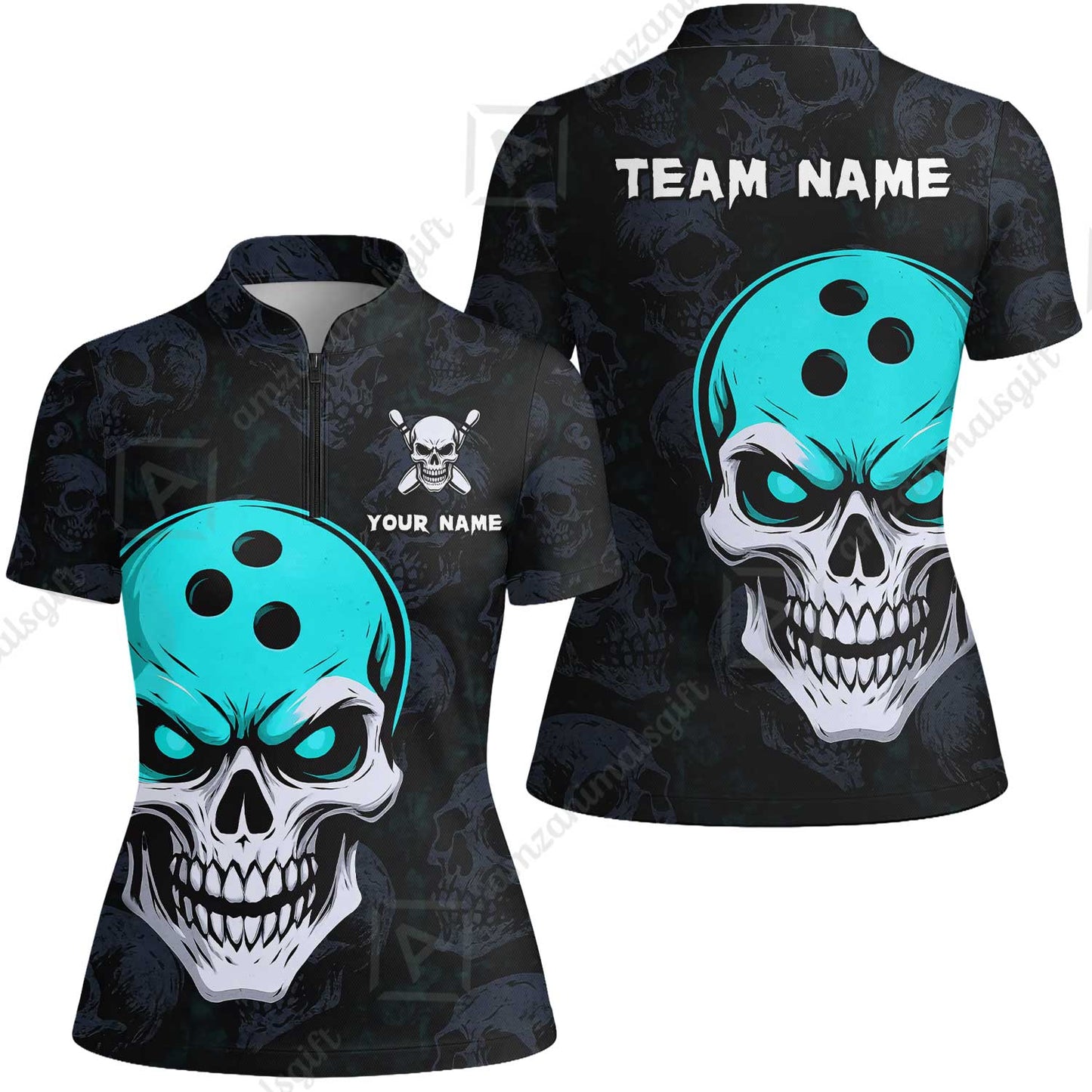 Custom Bowling Team Uniform Jersey Skull Bowling Shirt with Gothic Style, Bowling uniforms, Personalized Name And Team Name