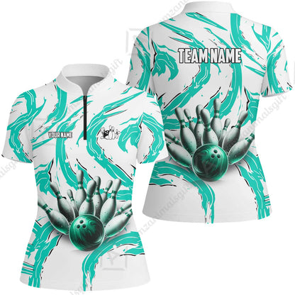 Custom Sport Bowling Team Jersey, Sport Bowling Jersey Multicolor Polo Quarter-Zip Shirts, Bowling Uniforms Jerseys, Custom Name And Team Name