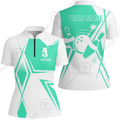 Custom Bowling Team Jersey, Bowling Player Jersey Multicolor Polo Quarter-Zip Shirts, Custom Bowling Uniforms Jerseys, Custom Name And Team Name