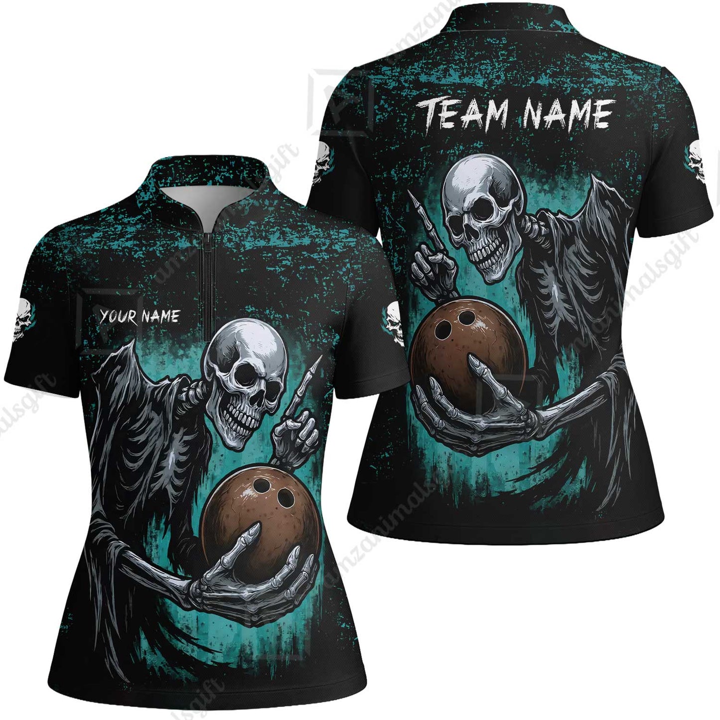 Custom Colorful Skeleton Bowling Team Jerseys Polo Shirts, Bowling uniforms, Bowling Shirts Personalized Name And Team Name