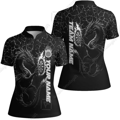 Customized Darts Women Jersey Shirt, Big Dragon Dartboard Flame Darts Women Jersey Shirt Team Style Jersey for Darts Players