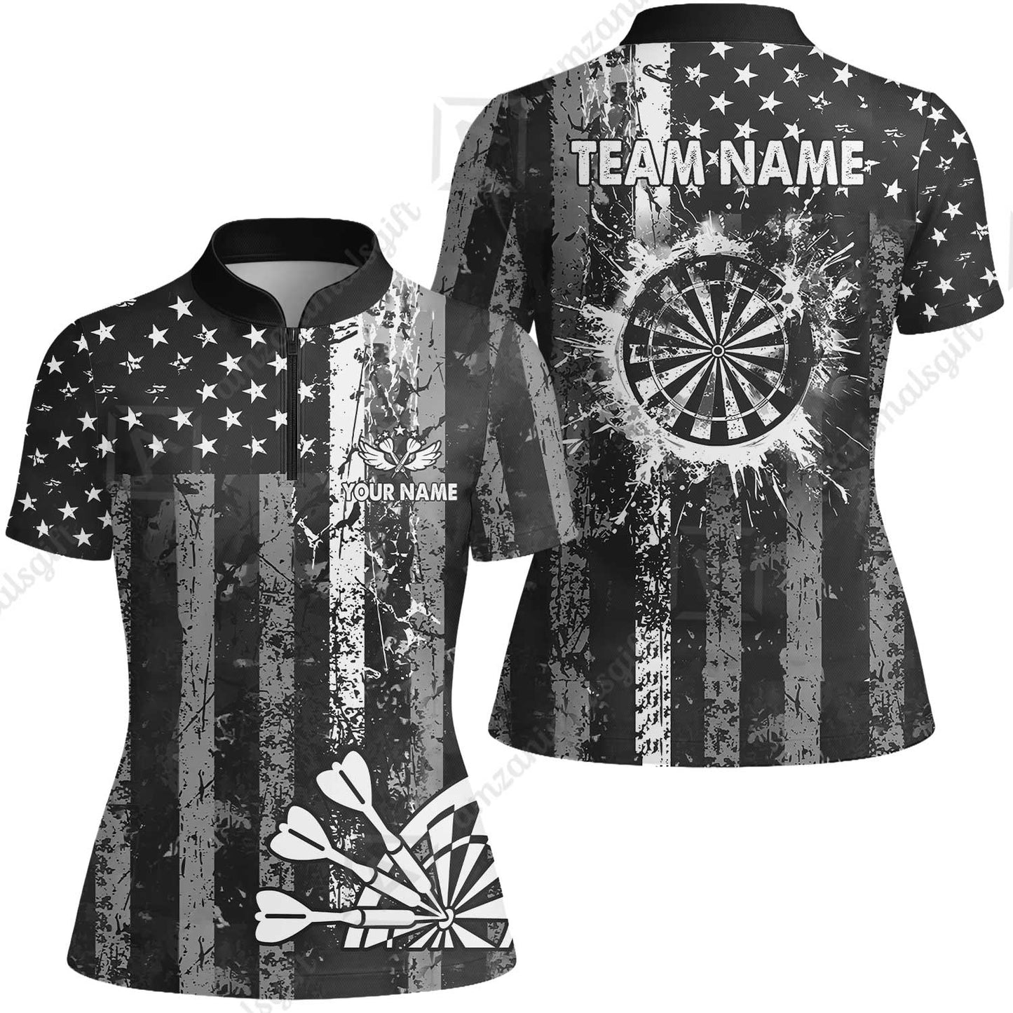 Customized Darts Women Jersey Shirt, Turquoise Grunge US Flag Patriotic Darts Women Jersey Shirt Jersey for Darts Players