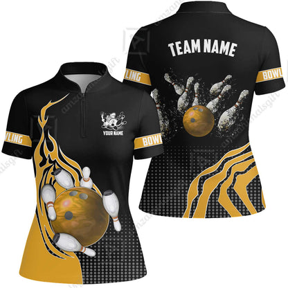 Customized Bowling Unisex Polo Shirt, Bowling And Breaking Pins Multicolor Option Customized Name And Team Name Polo Jerseys Shirts