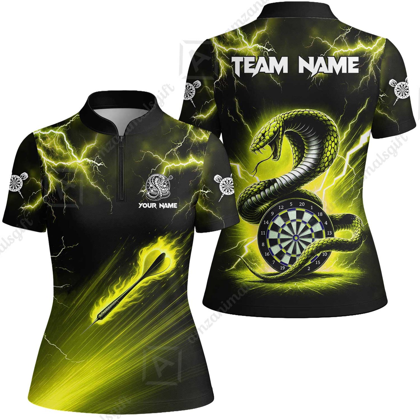 Customized Darts Women Jersey Shirt, Darts Thunder Lightning Cobra Snake Multicolor Women Jersey For Darts Player