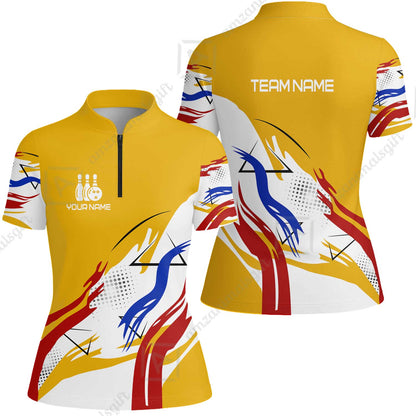 Customize Name, Team Name Bowling Jersey, Bowling Team Jersey Multicolor Polo Quarter-Zip Shirts, Custom Bowling Uniforms Jerseys