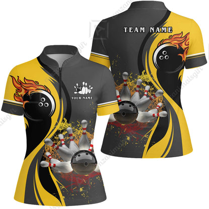 Customized Bowling Unisex Polo Shirt, Bowling And Pins Water Flow Multicolor Option Customized Name And Team Name For Bowling Team Polo Jerseys Shirts