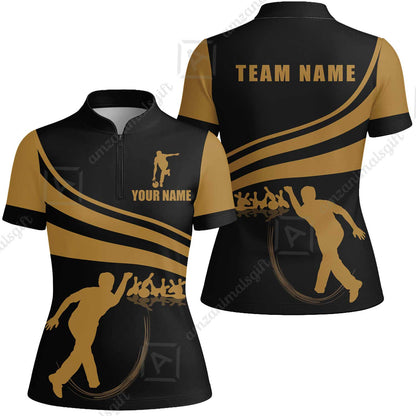 Bowling Custom Name Women Jersey Shirt - Black and Gold Men Bowlers Personalized Women Jersey Shirt