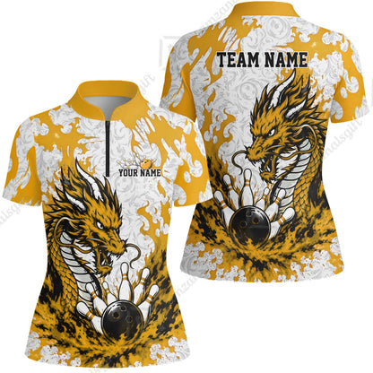 Custom Bowling Jersey Polo Shirt, Fierce Crimson Fire Dragon Strike, Custom Bowling Jersey Team Shirt For Players With Name and Team Name
