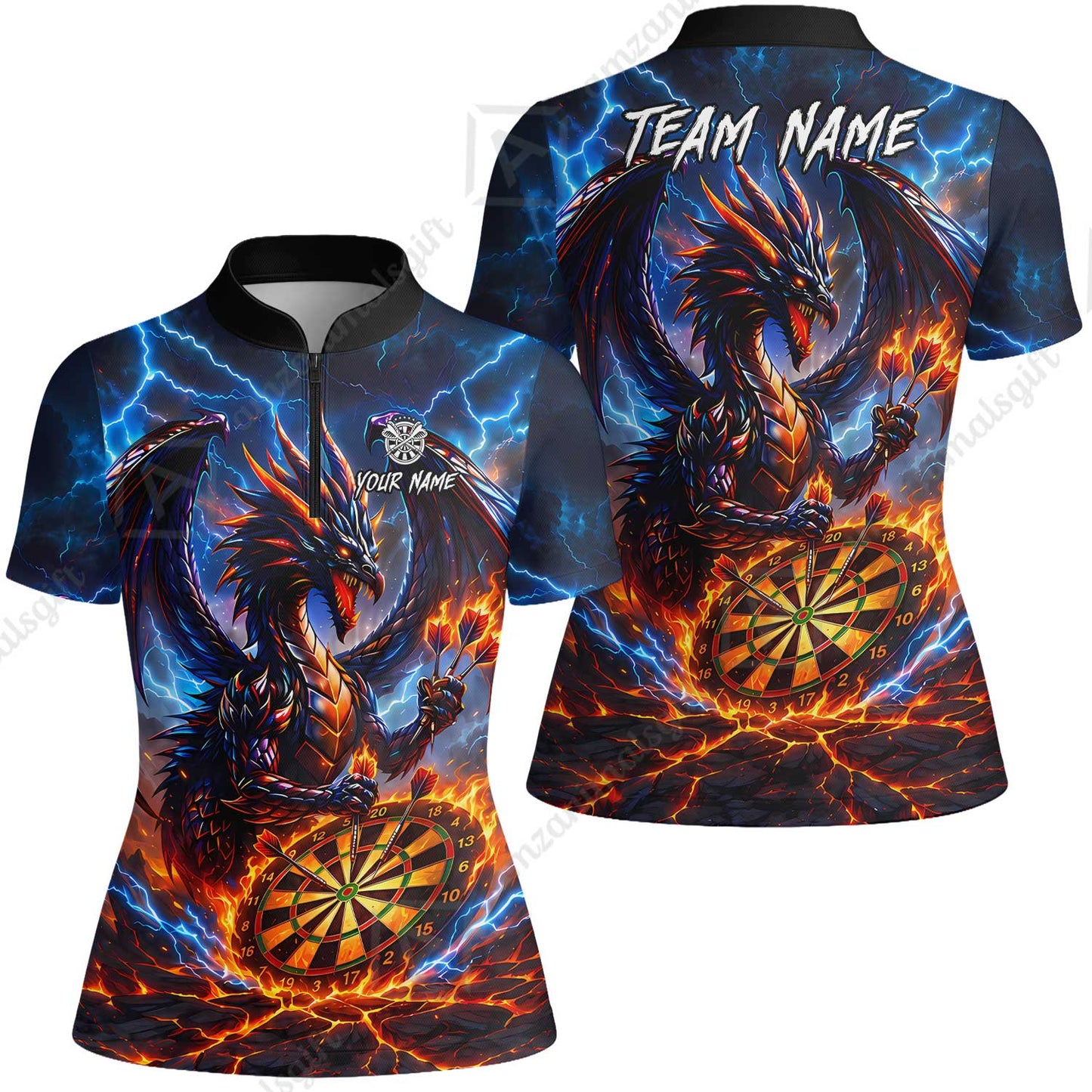 Custom Darts Jersey Polo Shirt, Dragon Fire Darts, Custom Dart Jersey Team Shirt For Players With Name & Team Name