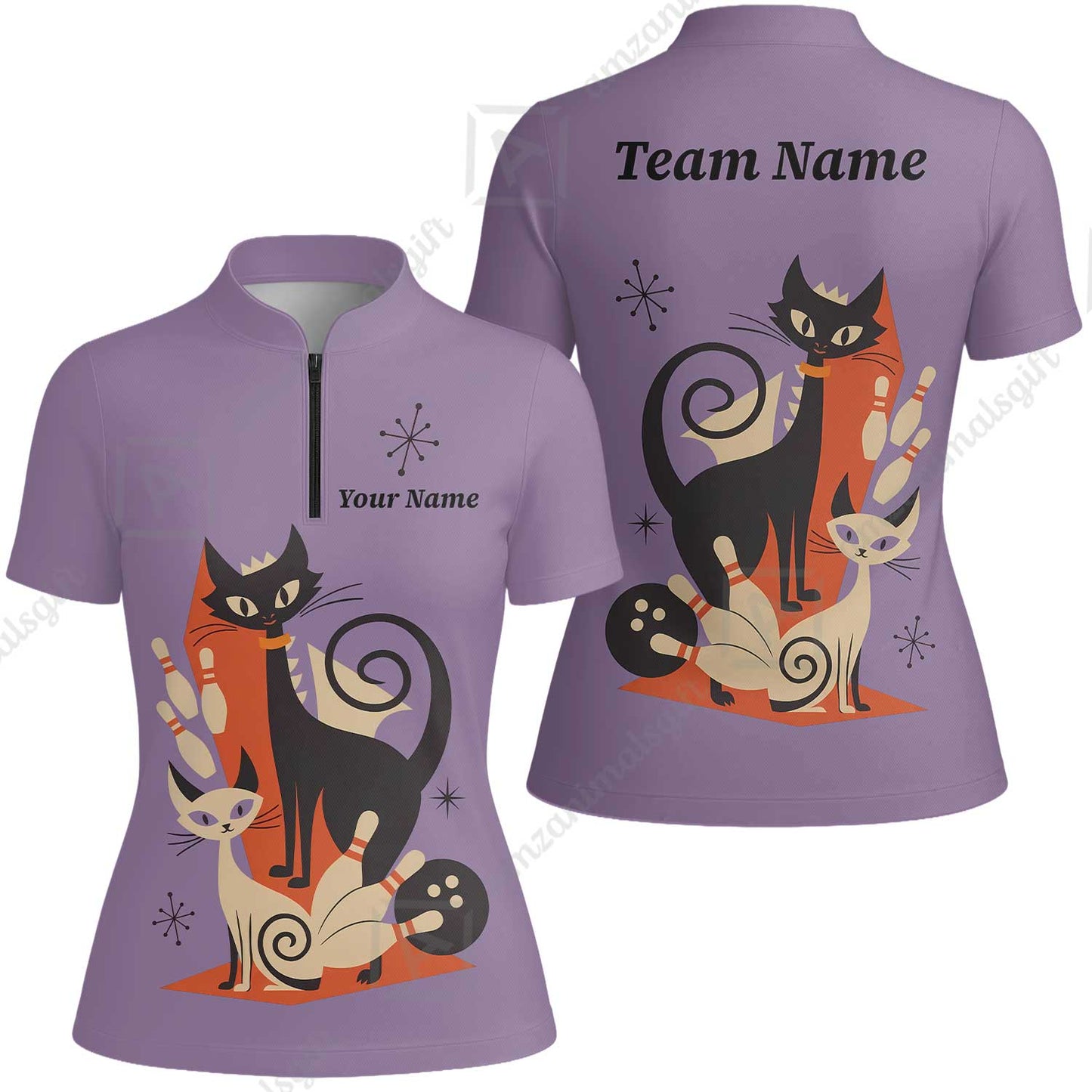 Custom Bowling Jersey Polo Shirt, Retro Cats, Custom Bowling Jersey Team Shirt For Players With Name & Team Name