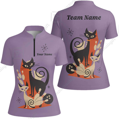Custom Bowling Jersey Polo Shirt, Retro Cats, Custom Bowling Jersey Team Shirt For Players With Name & Team Name