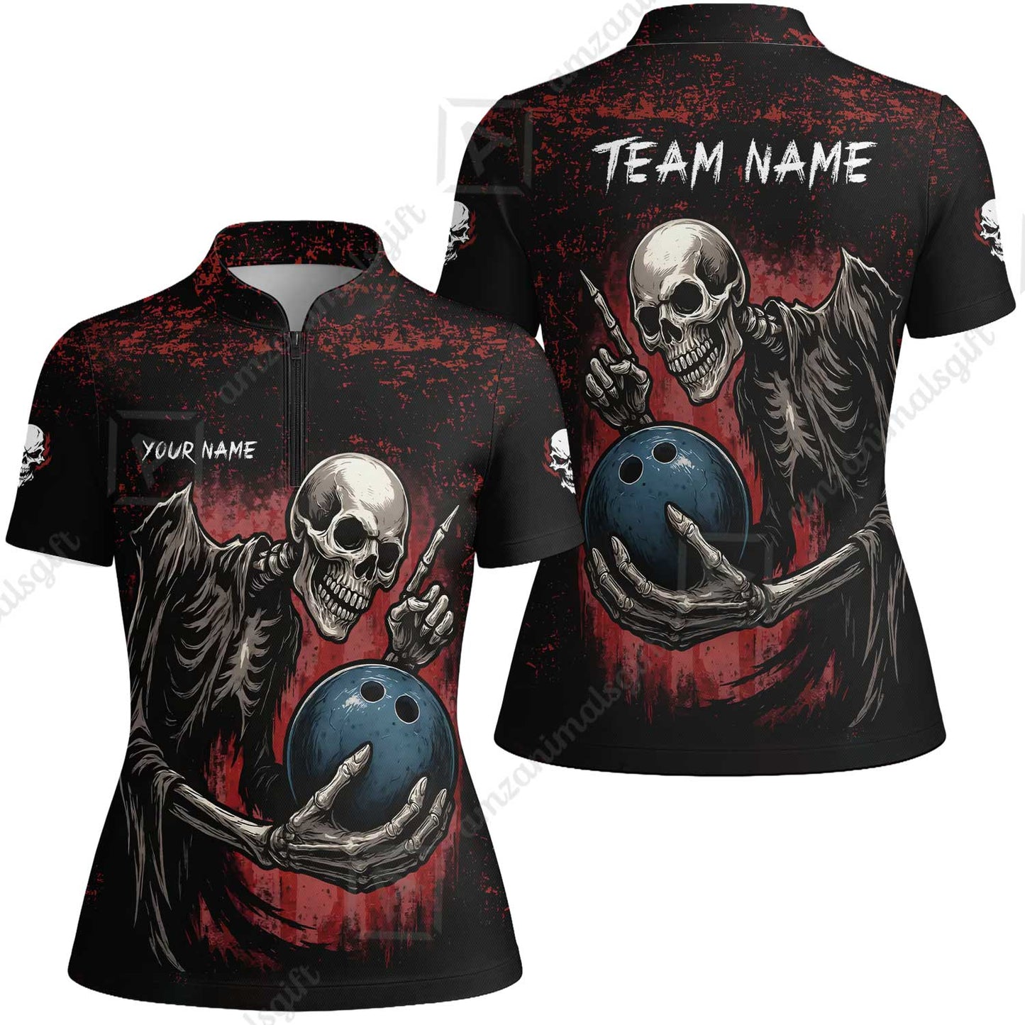 Custom Colorful Skeleton Bowling Team Jerseys Polo Shirts, Bowling uniforms, Bowling Shirts Personalized Name And Team Name