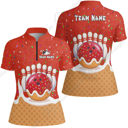 Custom Bowling Jersey Polo Shirt, Bowling Sprinkles Ice Cream Cone, Personalized Name & Team Name
