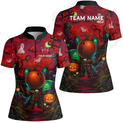Custom Bowling Jersey Polo Shirt, Halloween Spooky Strike, Custom Bowling Jersey Team Shirt For Players With Name & Team Name