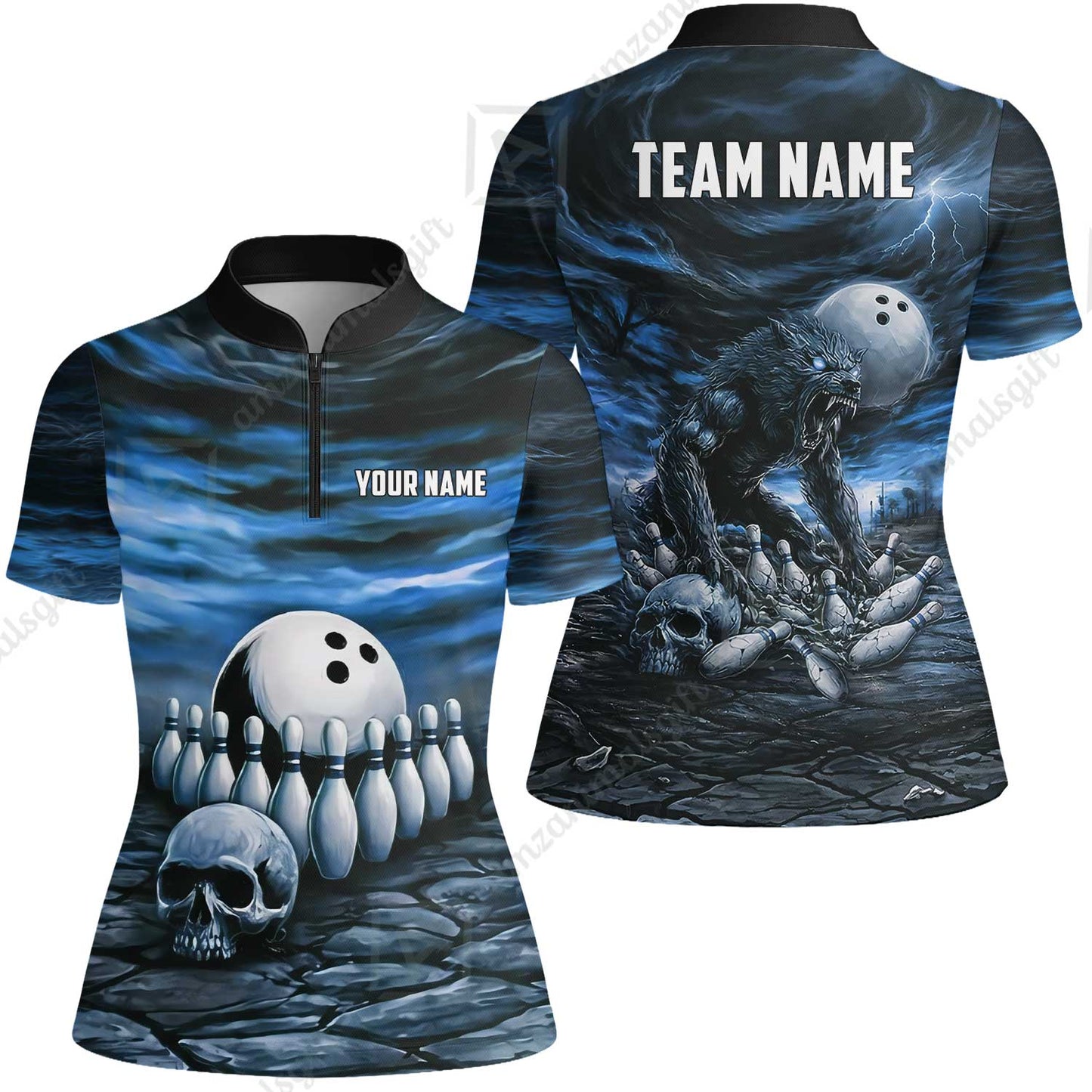 Custom Full Moon Werewolf Bowling Jersey Polo Shirt, Custom Full Moon Werewolf Bowling Jersey Team Shirt For Players With Name & Team Name