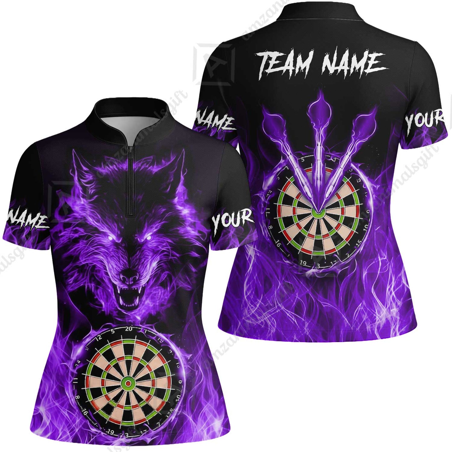 Custom Darts Jersey Polo Shirt, Dartboard Fierce Wolf Design, Uniform Dart - Personalized Name And Team Name
