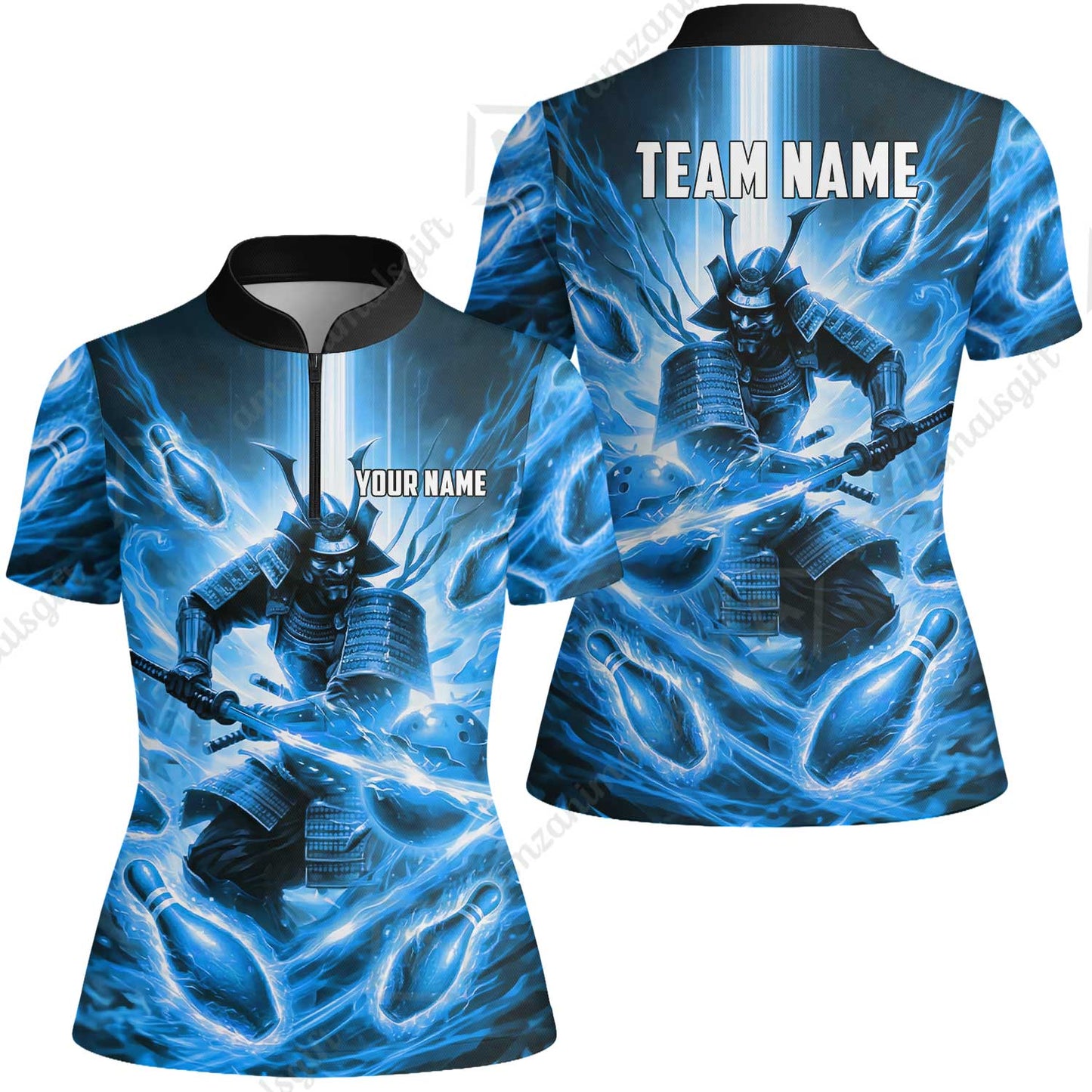 Custom Bowling Jersey Polo Shirt, Japanese Samurai Warrior Bowling, Custom Bowling Jersey Team Shirt For Players With Name & Team Name