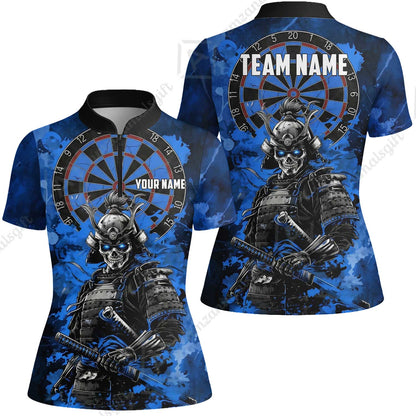 Custom Darts Team Jersey, Personalized Skull Samurai Dartboard Dart Polo Shirt For Players With Name & Team Name