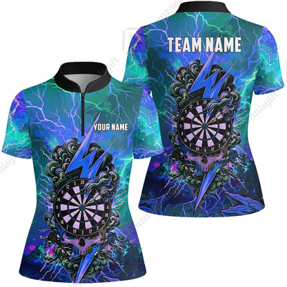 Custom Darts Team Jersey, Personalized Lightning Skull Dart Polo Shirt For Players With Name & Team Name