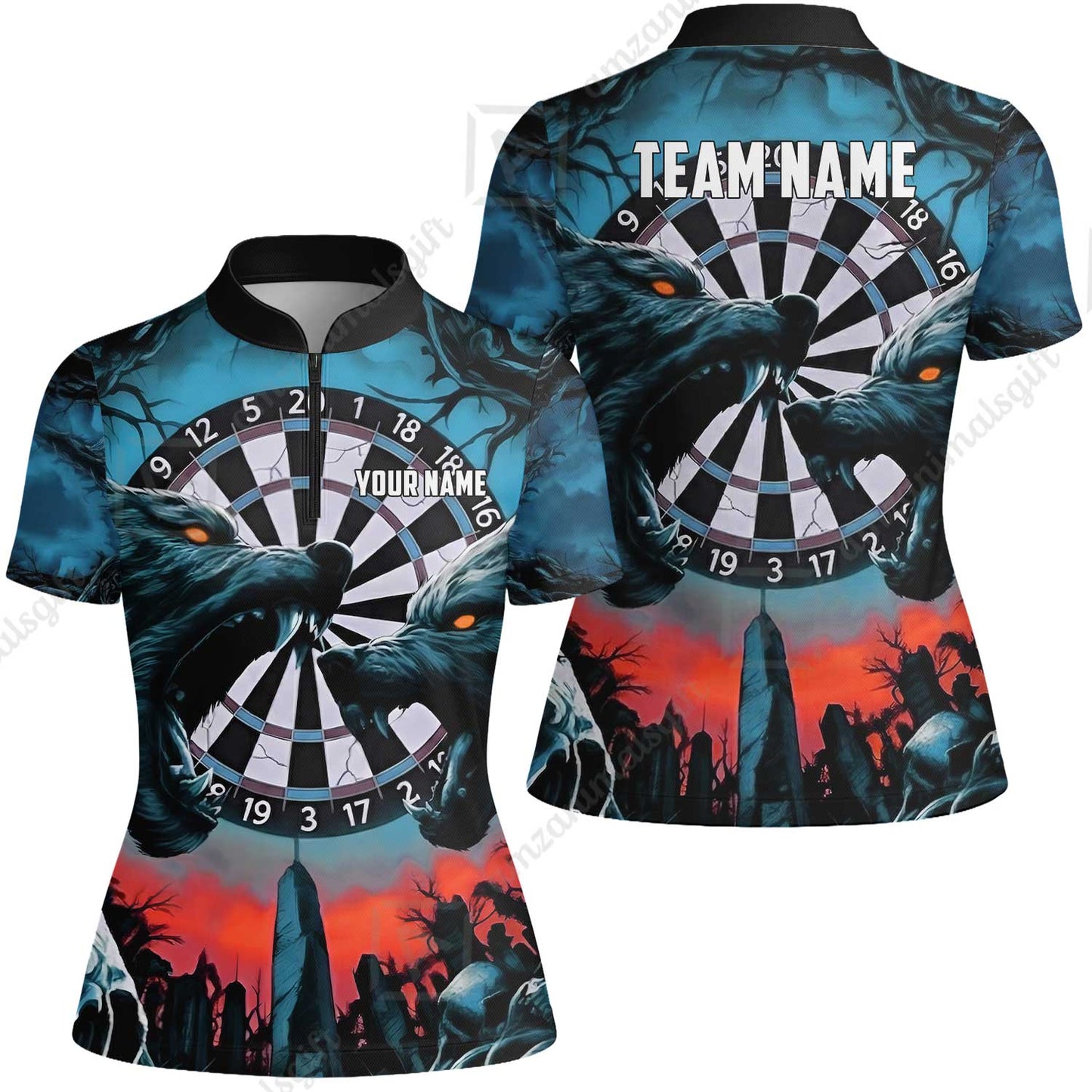 Custom Darts Team Jersey, Personalized Black Forest Wolves Dart Polo Shirt For Players With Name & Team Name