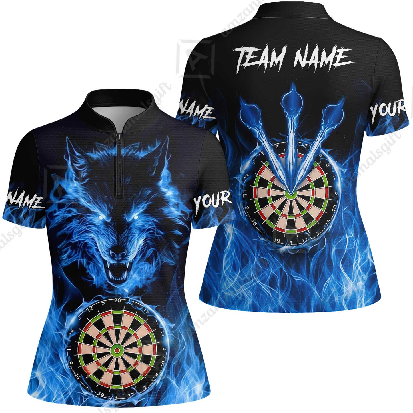 Custom Darts Jersey Polo Shirt, Dartboard Fierce Wolf Design, Uniform Dart - Personalized Name And Team Name