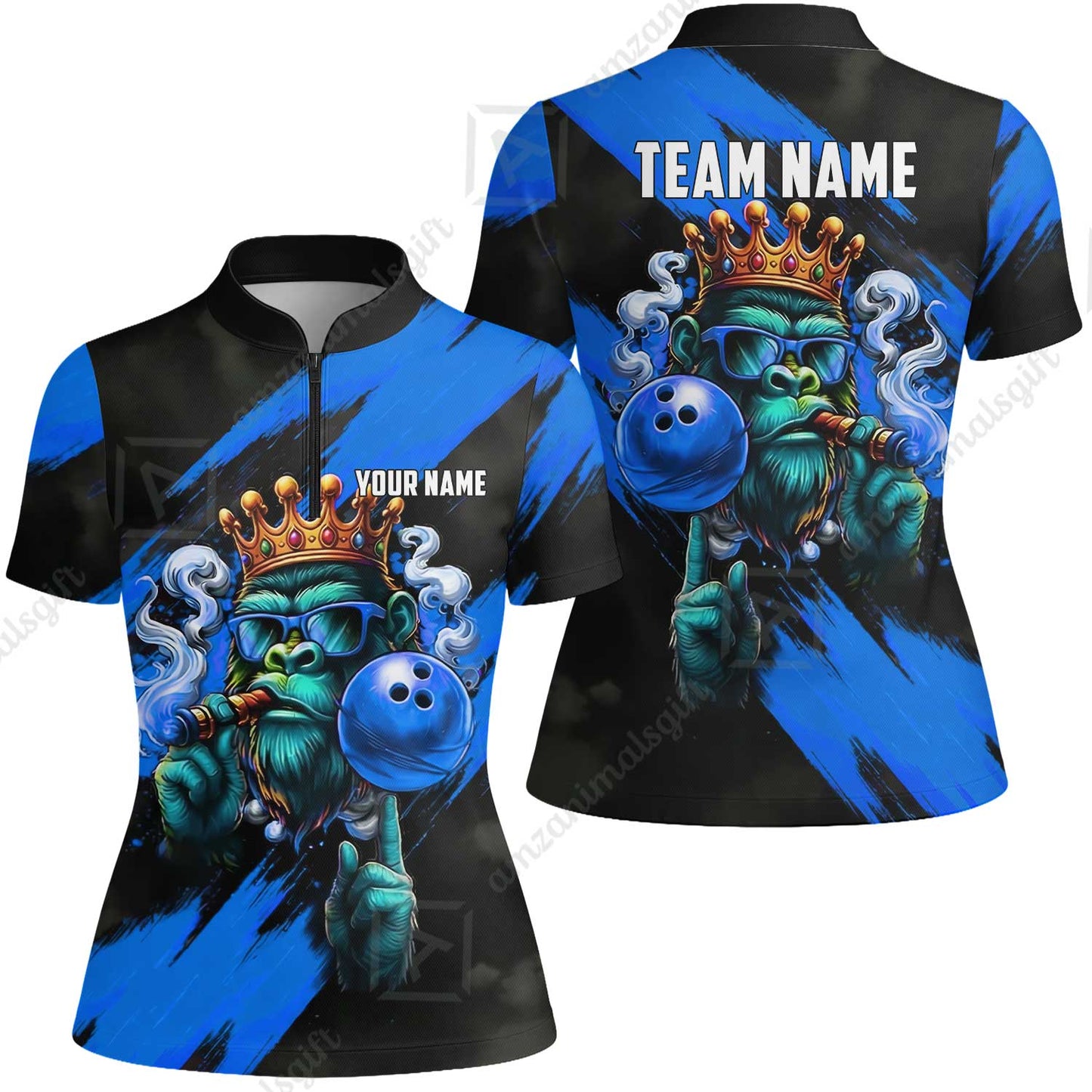 Custom Bowling Jersey Polo Shirt, Gorilla Boss King, Custom Bowling Jersey Team Shirt For Players With Name & Team Name