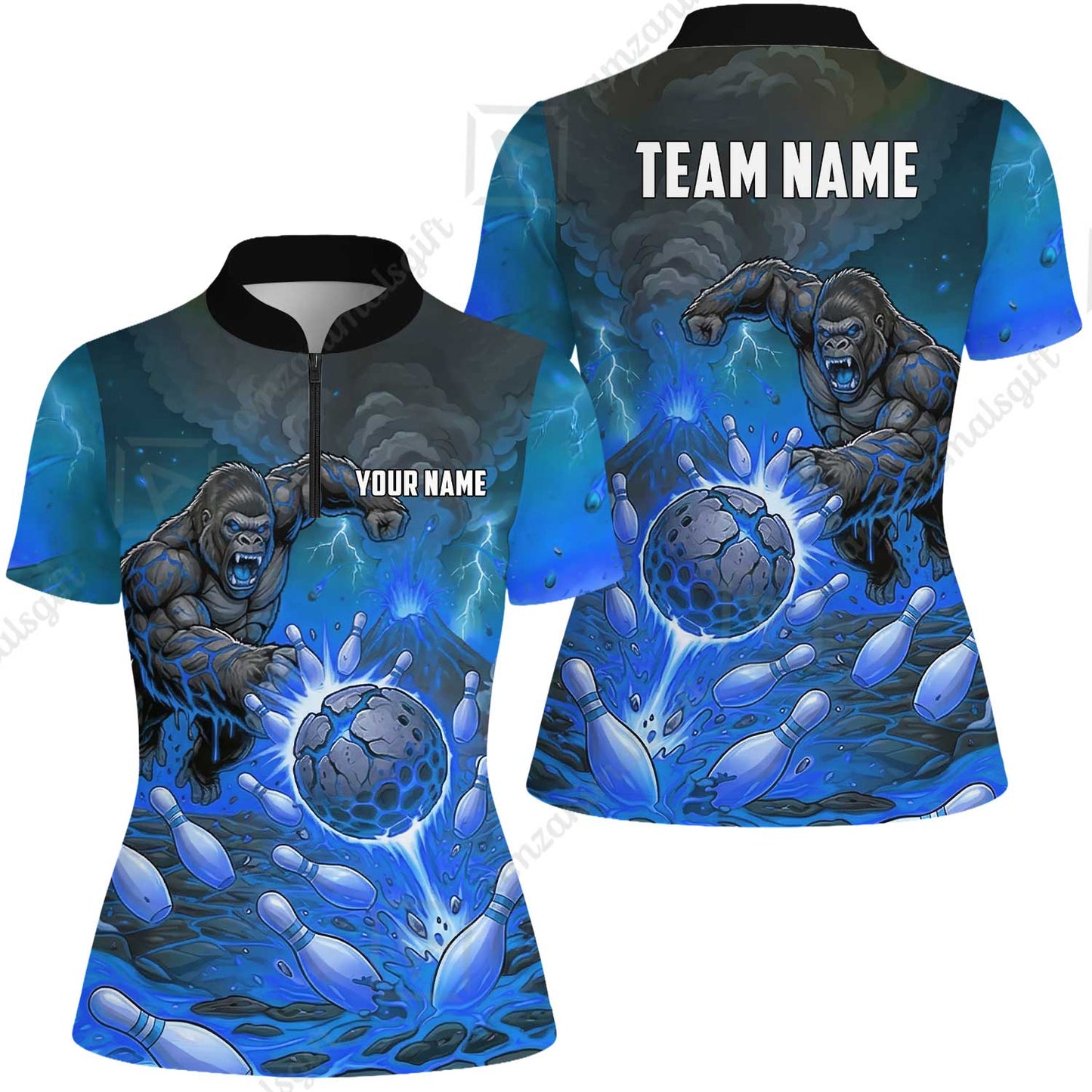 Custom Bowling Jersey Polo Shirt, Fierce Gorilla Strike Bowling, Custom Bowling Jersey Team Shirt For Players With Name & Team Name