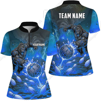Custom Bowling Jersey Polo Shirt, Fierce Gorilla Strike Bowling, Custom Bowling Jersey Team Shirt For Players With Name & Team Name