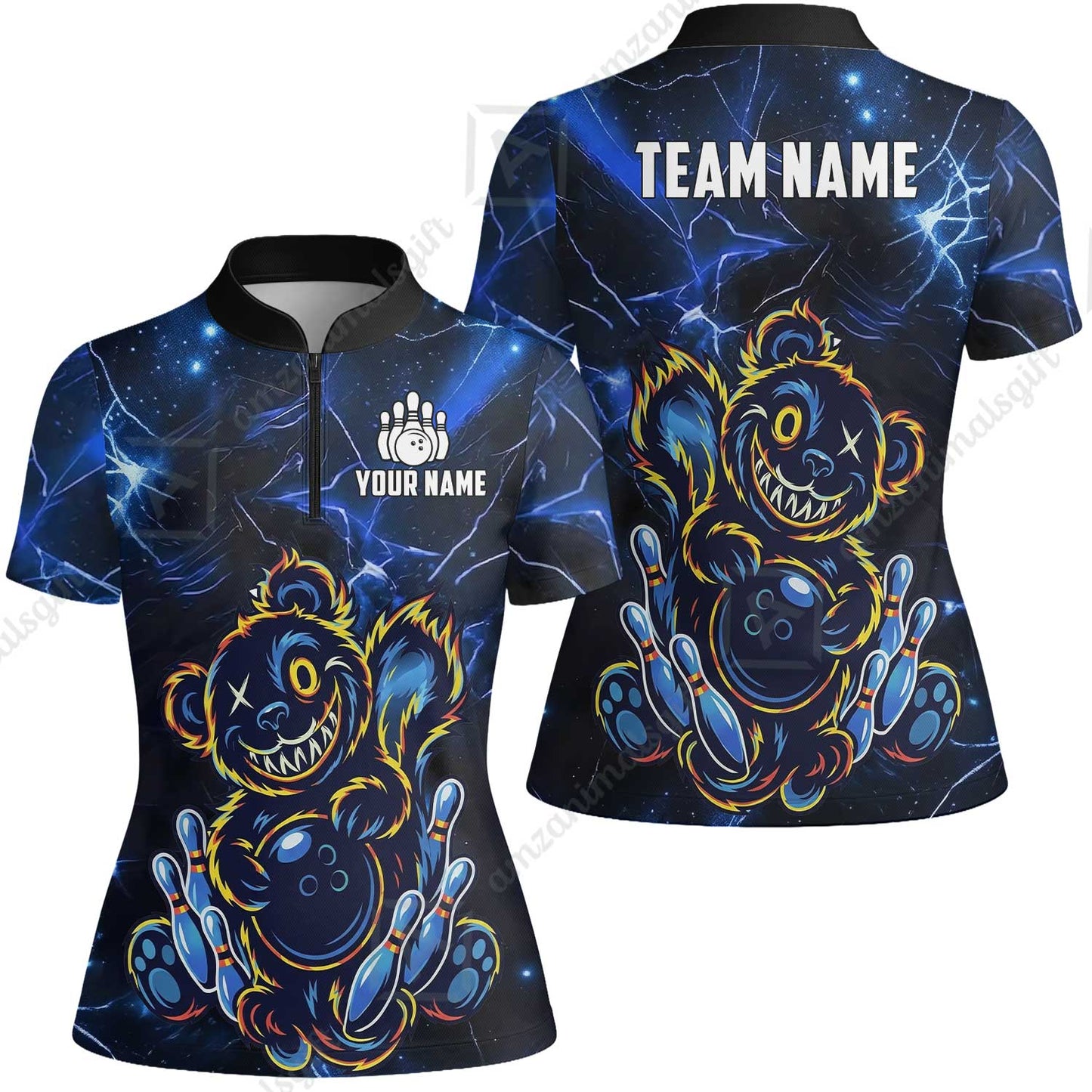 Custom Creepy Teddy Bowling Jersey Polo Shirt, Custom Creepy Teddy Bowling Jersey Team Shirt For Players With Name & Team Name