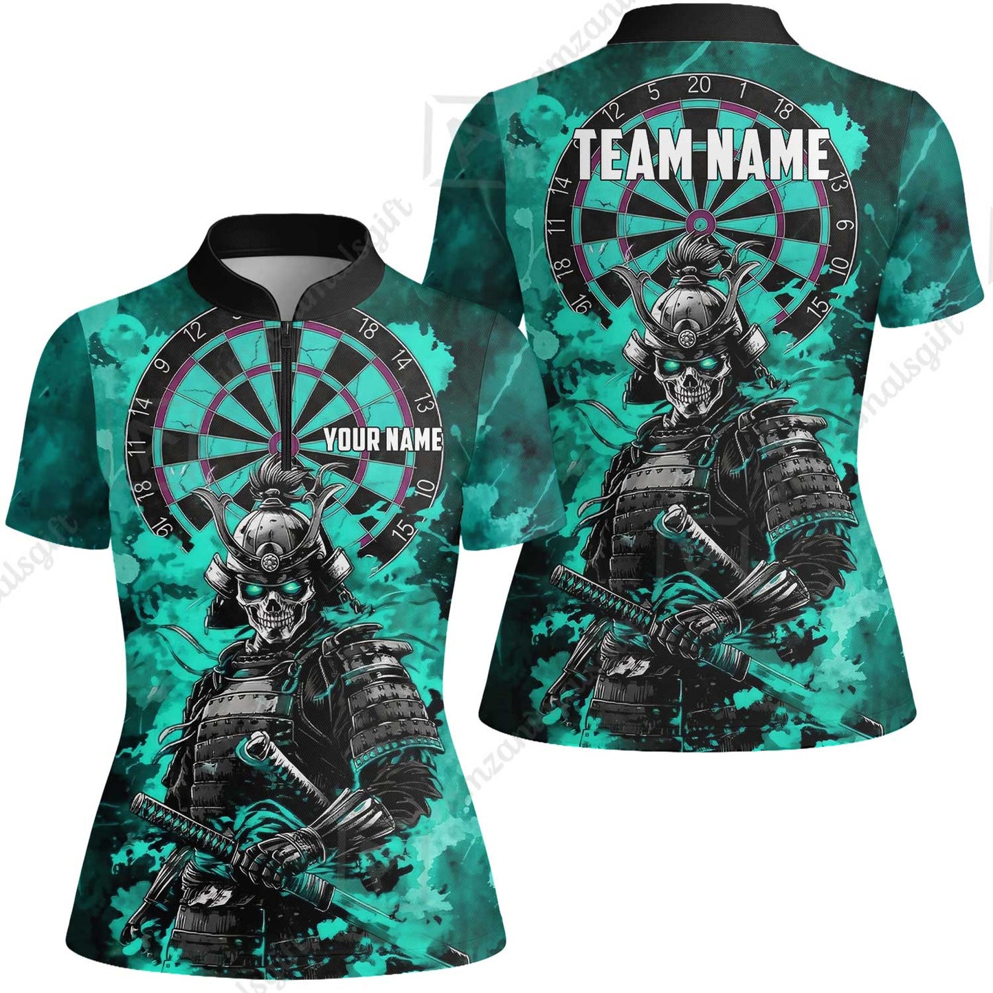 Custom Darts Team Jersey, Personalized Skull Samurai Dartboard Dart Polo Shirt For Players With Name & Team Name
