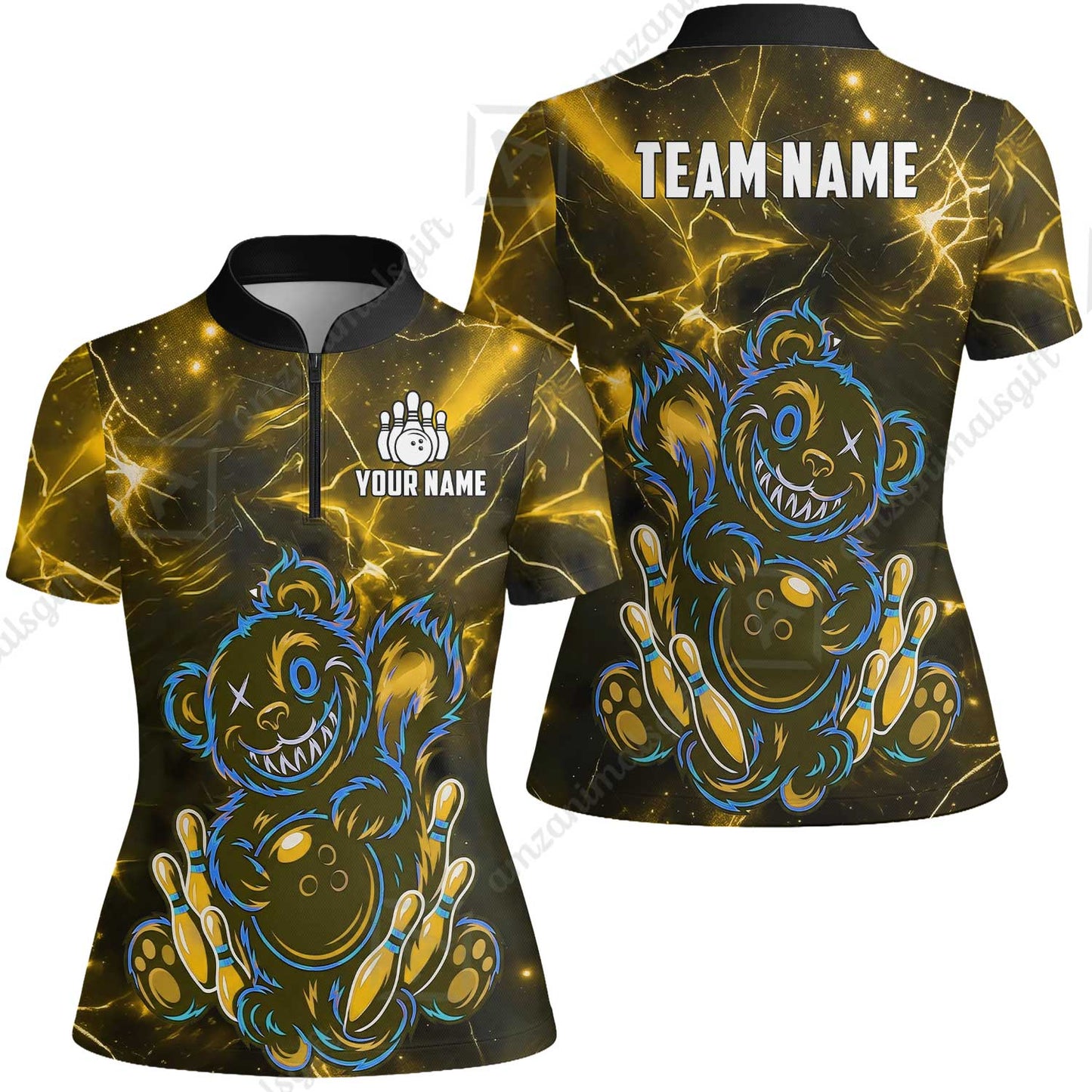 Custom Creepy Teddy Bowling Jersey Polo Shirt, Custom Creepy Teddy Bowling Jersey Team Shirt For Players With Name & Team Name