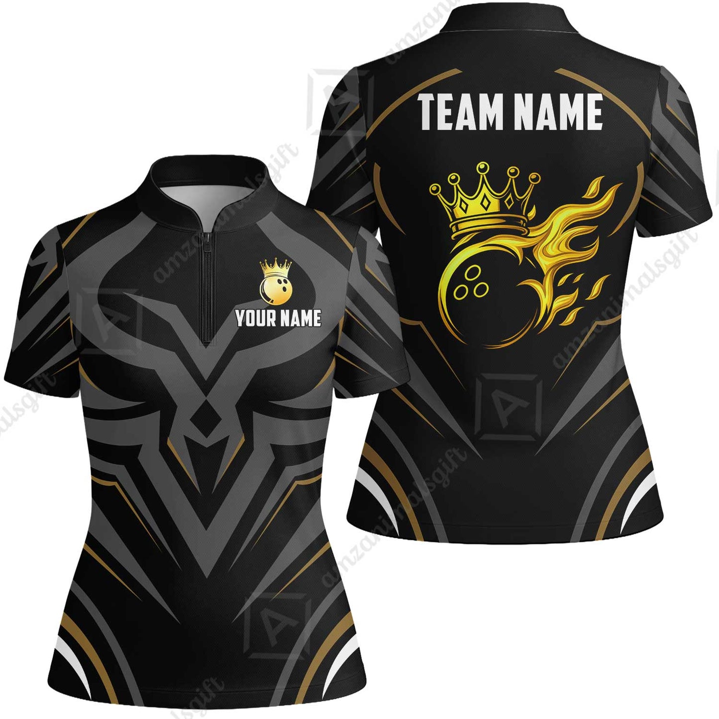 Custom Bowling Jersey Polo Shirt, Crowned Bowling Ball, Custom Bowling Jersey Team Shirt For Players With Name & Team Name