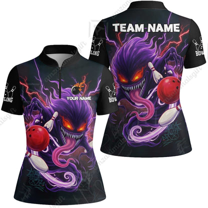 Customized Bowling Jerseys Polo Shirt, Evil Bowling Monster-Dark Bowling Spirit, Uniform Bowling - Personalized Name And Team Name