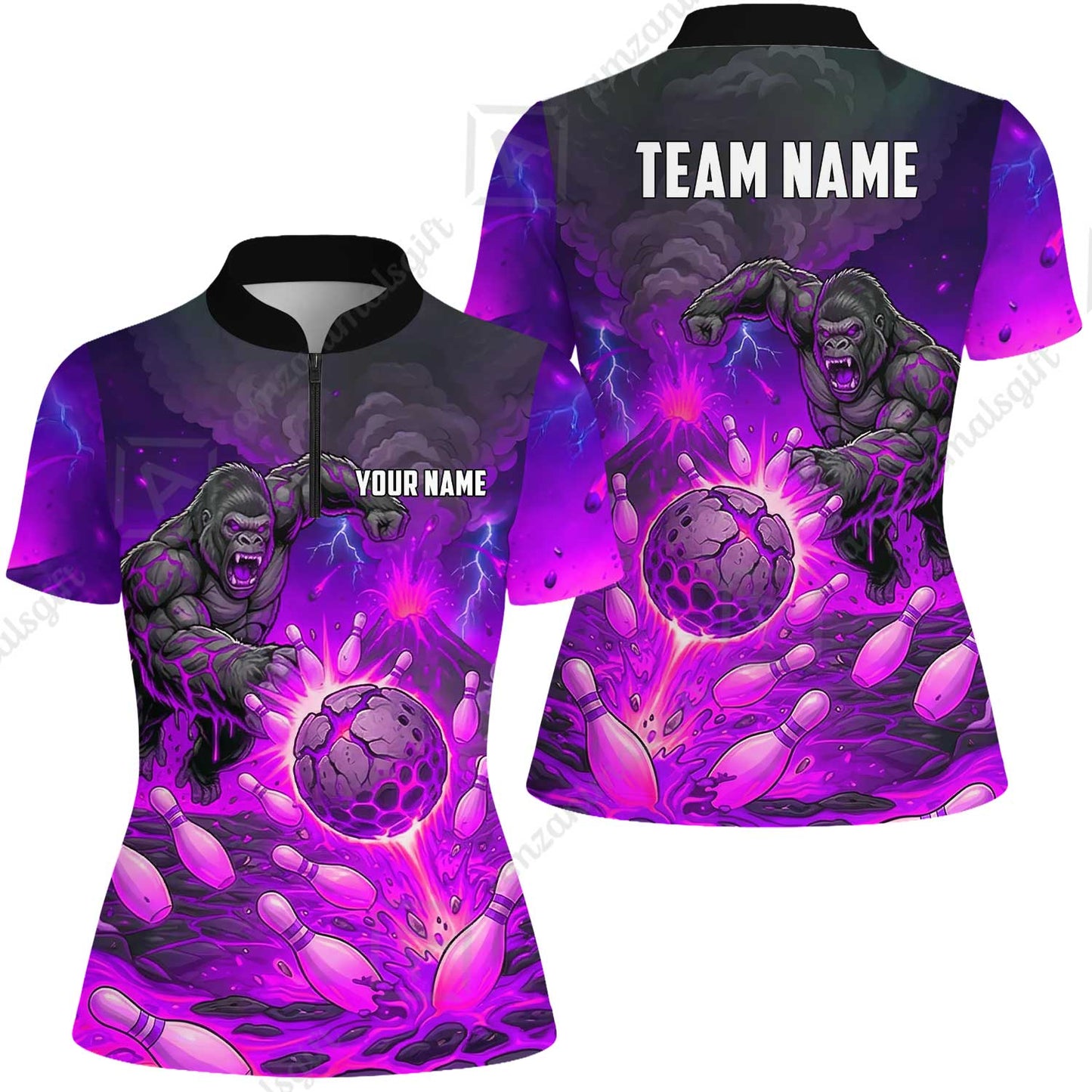Custom Bowling Jersey Polo Shirt, Fierce Gorilla Strike Bowling, Custom Bowling Jersey Team Shirt For Players With Name & Team Name