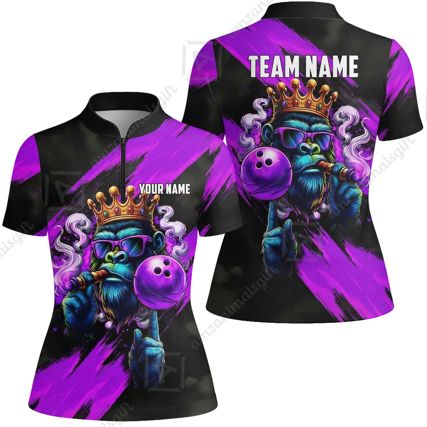 Custom Bowling Jersey Polo Shirt, Gorilla Boss King, Custom Bowling Jersey Team Shirt For Players With Name & Team Name