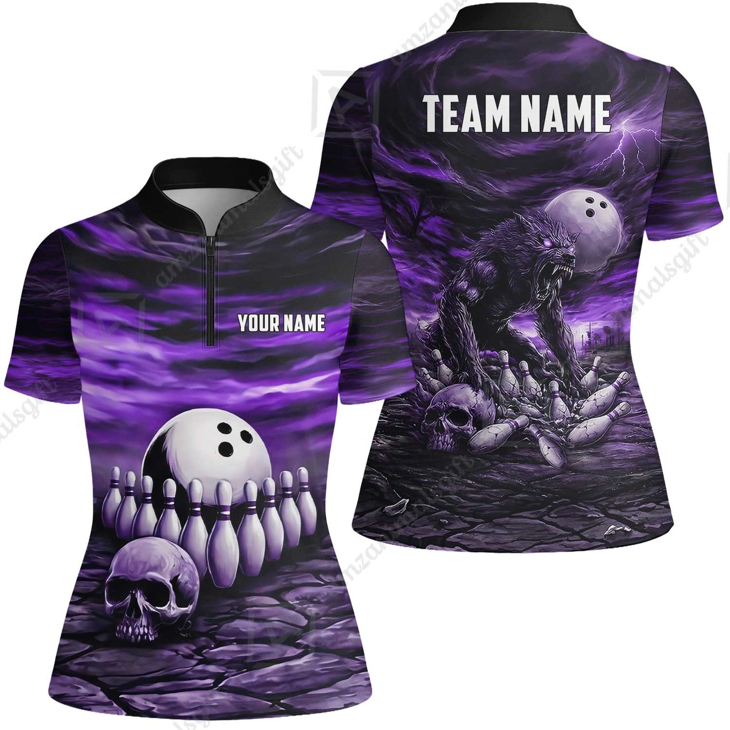 Custom Full Moon Werewolf Bowling Jersey Polo Shirt, Custom Full Moon Werewolf Bowling Jersey Team Shirt For Players With Name & Team Name