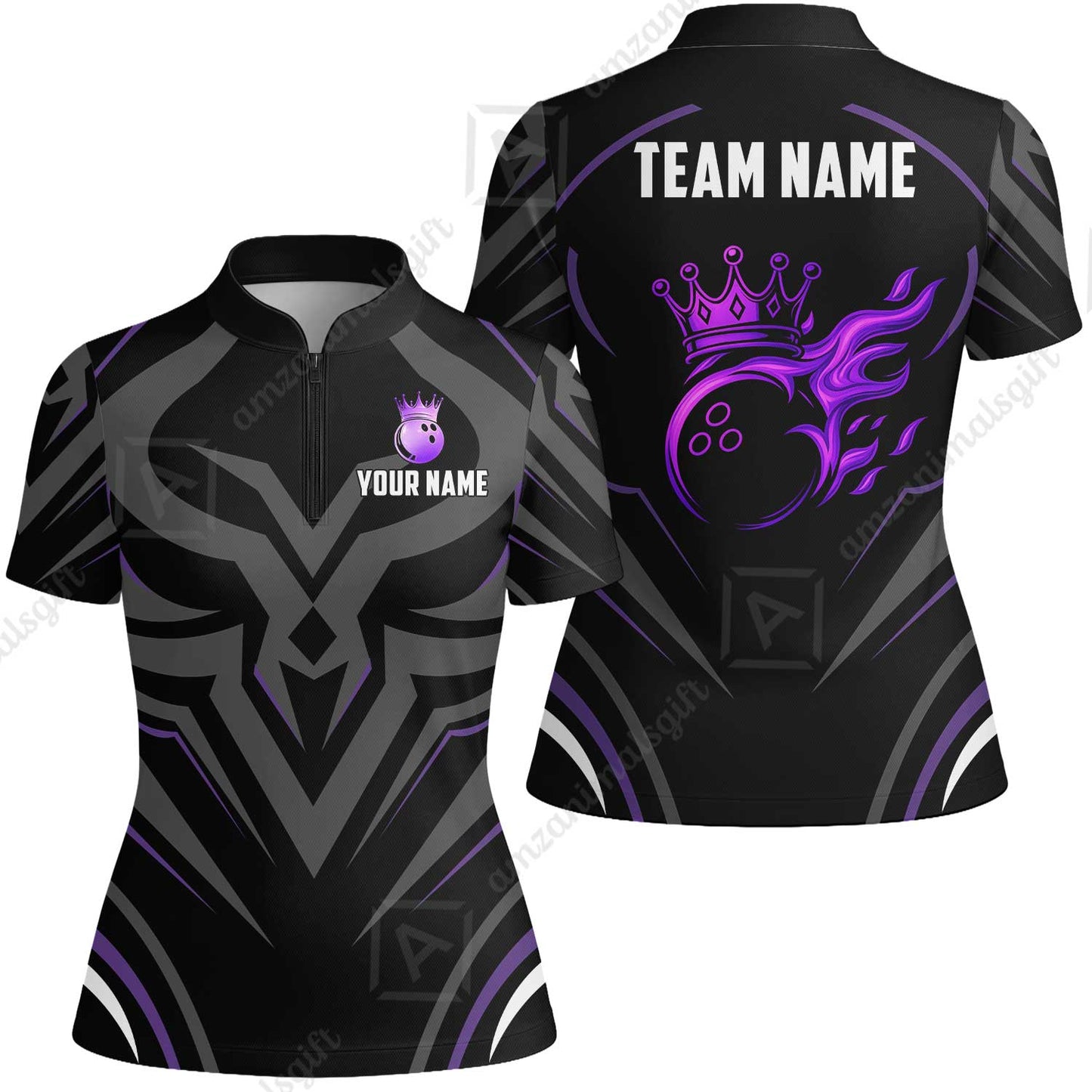 Custom Bowling Jersey Polo Shirt, Crowned Bowling Ball, Custom Bowling Jersey Team Shirt For Players With Name & Team Name