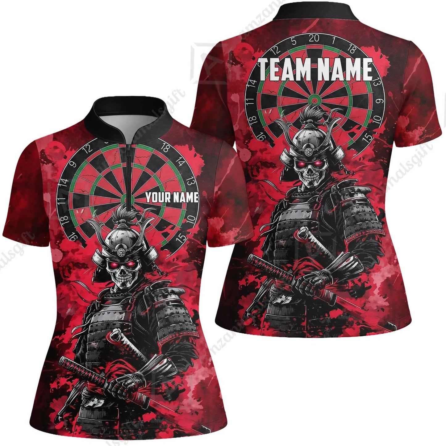 Custom Darts Team Jersey, Personalized Skull Samurai Dartboard Dart Polo Shirt For Players With Name & Team Name