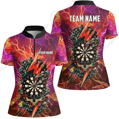 Custom Darts Team Jersey, Personalized Lightning Skull Dart Polo Shirt For Players With Name & Team Name