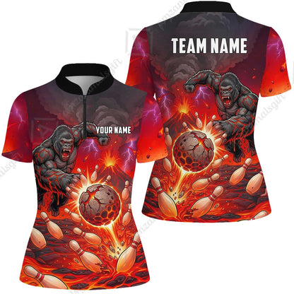 Custom Bowling Jersey Polo Shirt, Fierce Gorilla Strike Bowling, Custom Bowling Jersey Team Shirt For Players With Name & Team Name