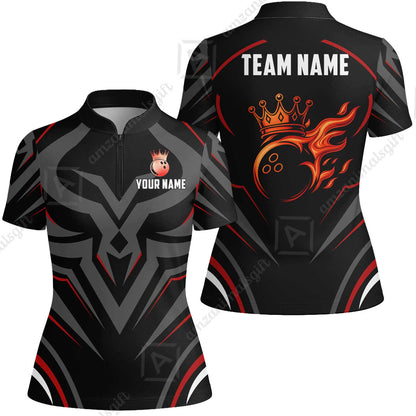 Custom Bowling Jersey Polo Shirt, Crowned Bowling Ball, Custom Bowling Jersey Team Shirt For Players With Name & Team Name