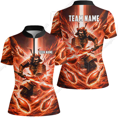 Custom Bowling Jersey Polo Shirt, Japanese Samurai Warrior Bowling, Custom Bowling Jersey Team Shirt For Players With Name & Team Name