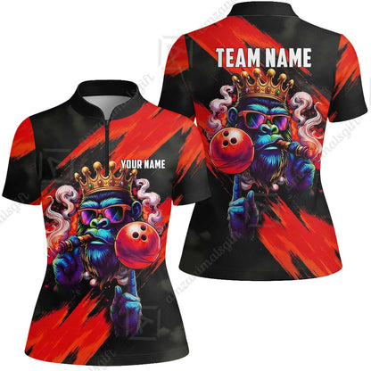 Custom Bowling Jersey Polo Shirt, Gorilla Boss King, Custom Bowling Jersey Team Shirt For Players With Name & Team Name