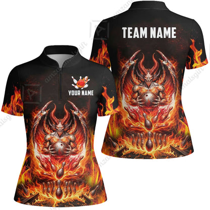 Custom Hellfire Bowling Jersey Polo Shirt, Custom Hellfire Bowling Jersey Team Shirt For Players With Name & Team Name