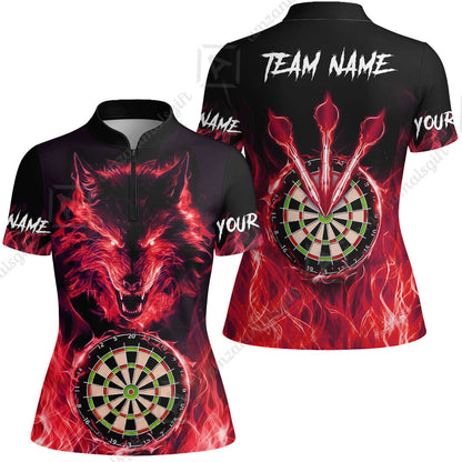 Custom Darts Jersey Polo Shirt, Dartboard Fierce Wolf Design, Uniform Dart - Personalized Name And Team Name